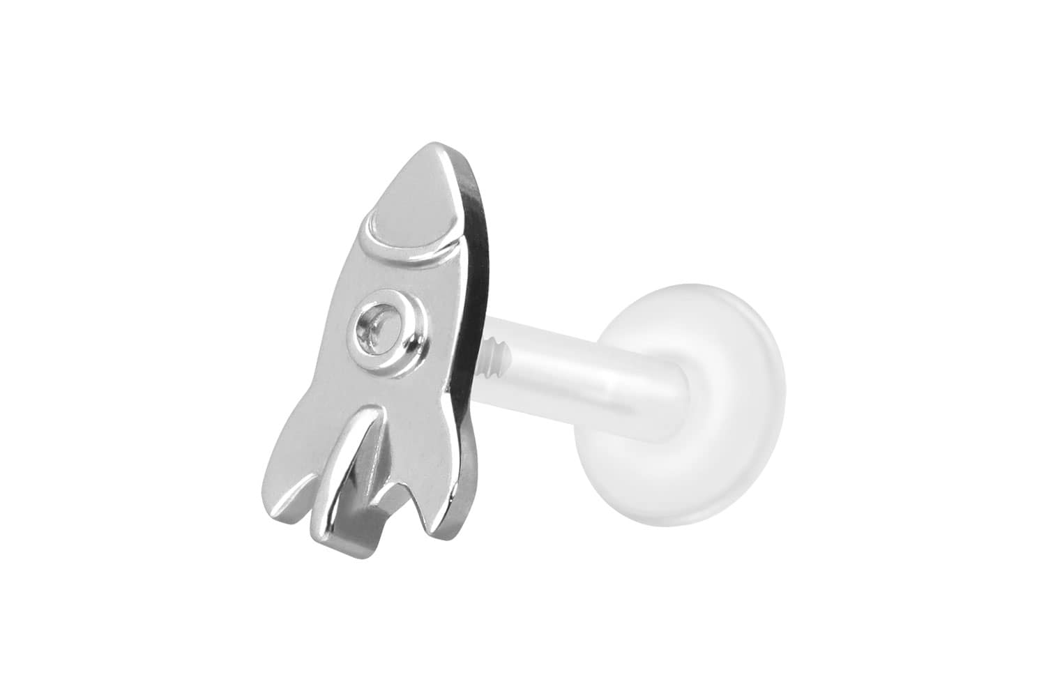 PTFE Labret Piercing mit Innengewinde + Titan-Aufsatz RAKETE